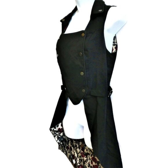Hot Topic Tuxedo Coat Double Breasted Snaps Side Buckles Floral Tails Satin SM - Picture 5 of 8